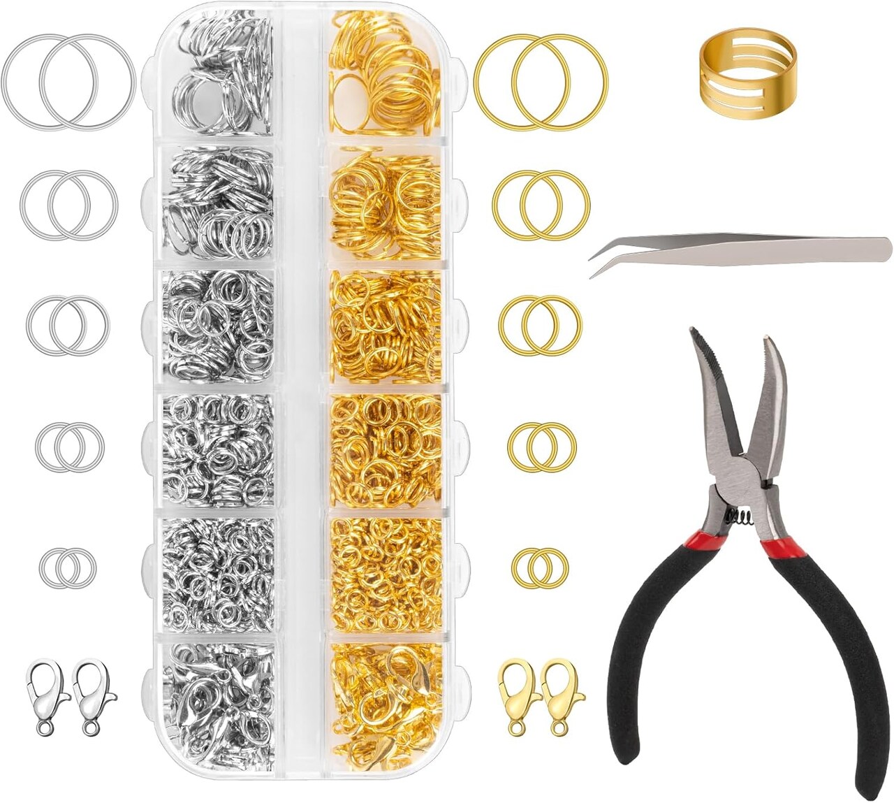 1200 Pcs Jump Rings for Jewelry Making Supplies, Necklace Repair Kit with Open/Close Tools, Pliers, Tweezers, Lobster Clasps, Jewelry Jump Rings